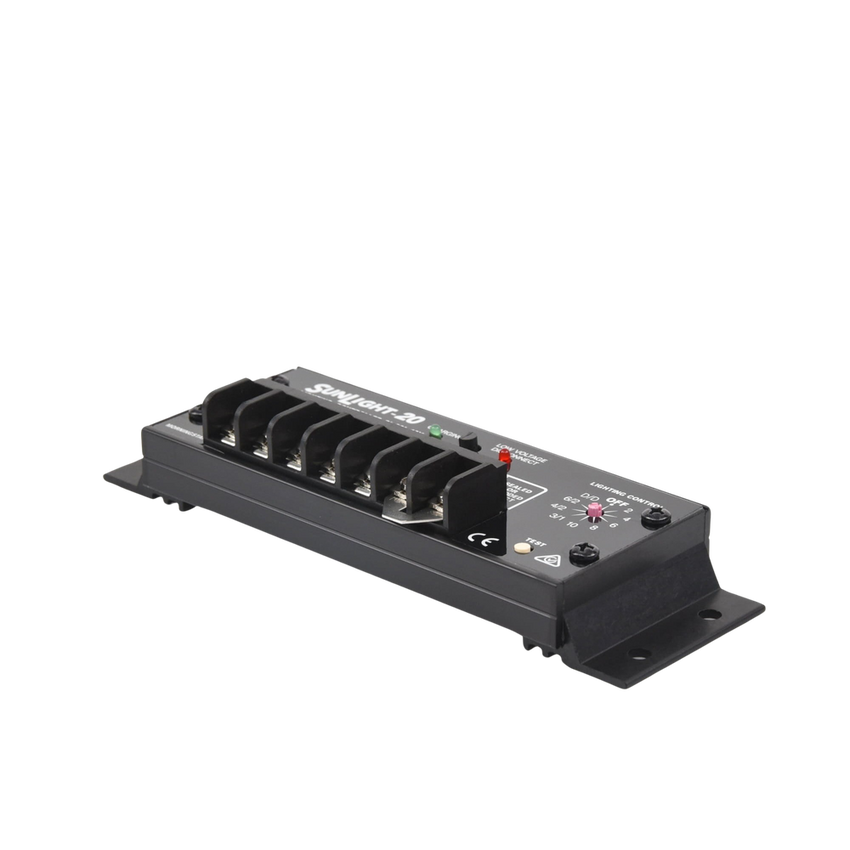 Controlador Solar para Iluminación de Luz Mercurial, Estaciones de Autobús y Señalamientos 20 A, 12 Vcc.