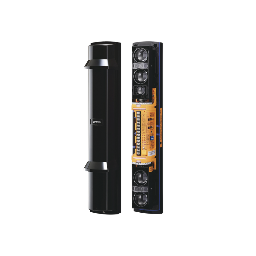 Barrera fotoelectrica de 100 metros 4 rayos  4 canales  doble modulación y transmision automatica de potencia del rayo