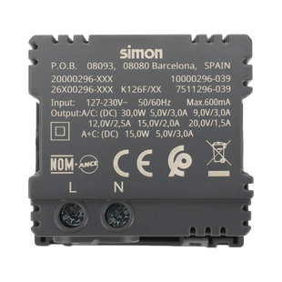 Módulo Doble USB Tipo A+C / Carga Rápida 30W / Color Grafito / Compatible con Torres y Cajas Simon / Modelo: (K126F/14)