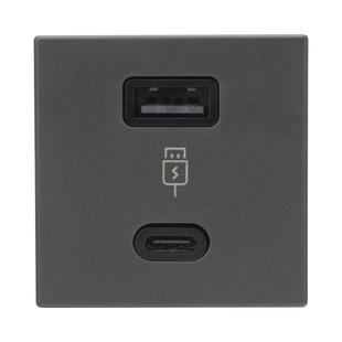 Módulo Doble USB Tipo A+C / Carga Rápida 30W / Color Grafito / Compatible con Torres y Cajas SIMON / Modelo: (K126F/14)