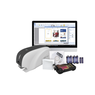 Kit Impresora de tarjetas PVC/ Una Cara /incluye: 2 x Ribbons, 100 Tarjetas PVC, Software, Kit Limpieza, Garantia 3 Años, Mascara de Seguridad UV