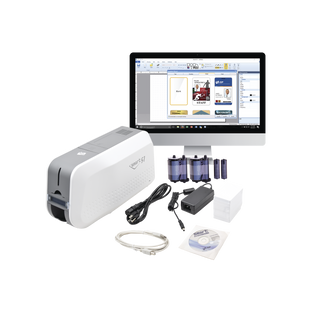 Kit de Impresora tarjetas de PVC / Puede Crecer a Laminador/ Una Cara / Incluye: 2 x Ribbon a Color, 100 Tarjetas PVC, Kit de Limpieza, Software