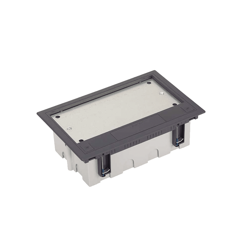 Caja Para Instalación en Pavimento para Voz, Datos o Contactos Eléctricos / Capacidad para 4 Módulos / Espacio Embellecedor en la Tapa / Profundidad Ajustable de 70 a 100 mm (2.76 a 3.94 pulgadas) / Los Módulos se Adquieren Aparte / Incluye Registro