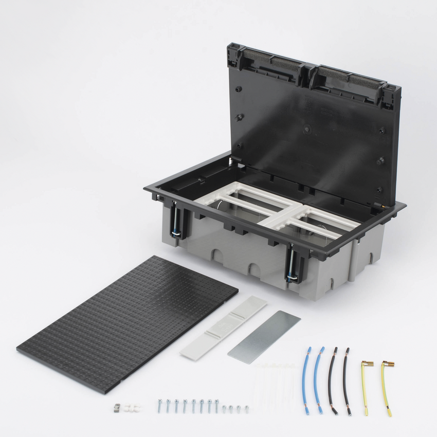Caja Para Instalación en Piso Falso para Voz, Datos o Contactos Eléctricos / Capacidad para 6 Módulos / Espacio Embellecedor en la Tapa / Profundidad Ajustable de 90 a 120 mm (3.54 a 4.72 pulgadas) / Los Módulos se Adquieren Aparte / (SF610/14CY)