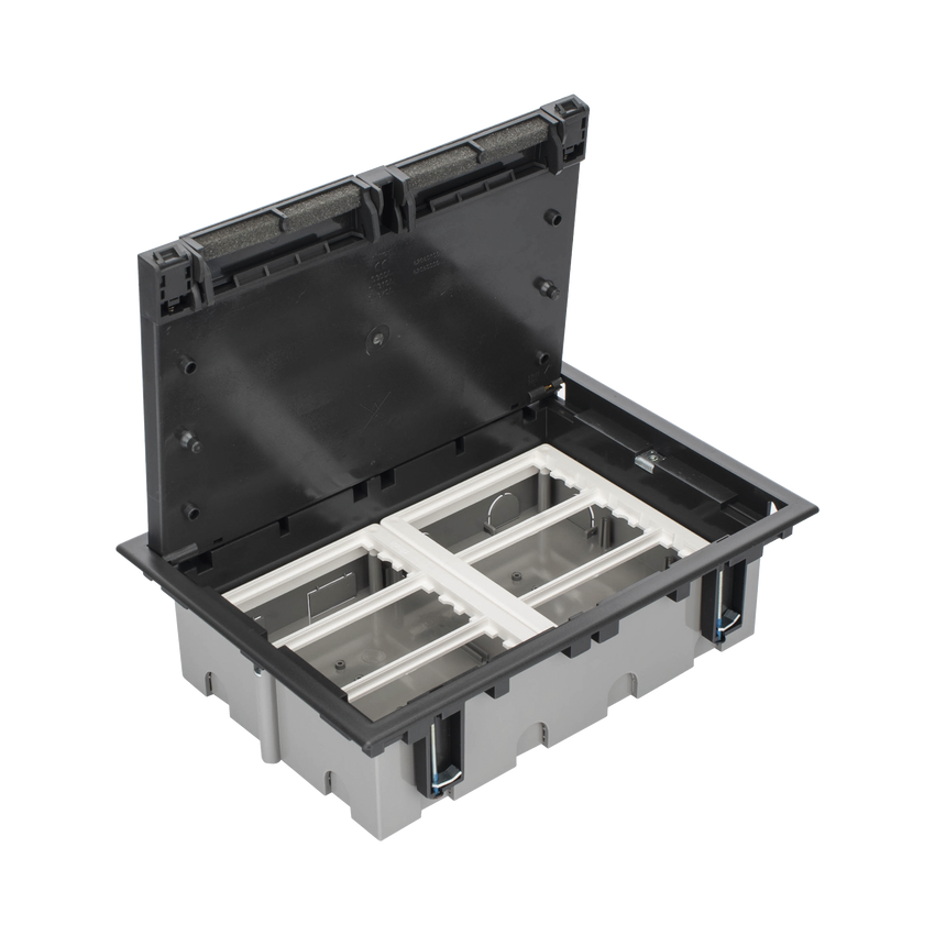 Caja Para Instalación en Piso Falso para Voz, Datos o Contactos Eléctricos / Capacidad para 6 Módulos / Espacio Embellecedor en la Tapa / Profundidad Ajustable de 90 a 120 mm / Los Módulos se Adquieren Aparte / (SF610/14CY)