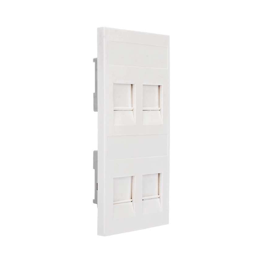 Placa Plana de Voz y Datos con Guardapolvo para 4 RJ45 / Color Blanco / 4 Puertos para Jacks Keystone / Compatible con Cajas de Pavimento SM-CPAV-2 y SM-CPAV-4 / Modelo S76C/9