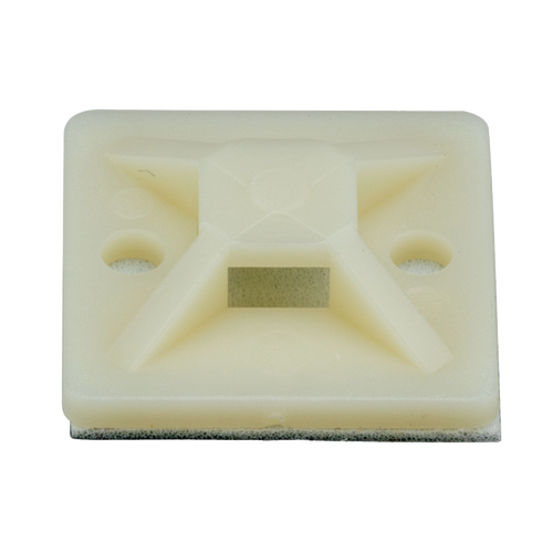 Montaje-Sujetador Adhesivo STRONGHOLD de 4 Vías de 1" x 1" x 1/4", Color Natural,  Nylon 6.6 Retardante de Llamas V-2, Paquete de 100pz