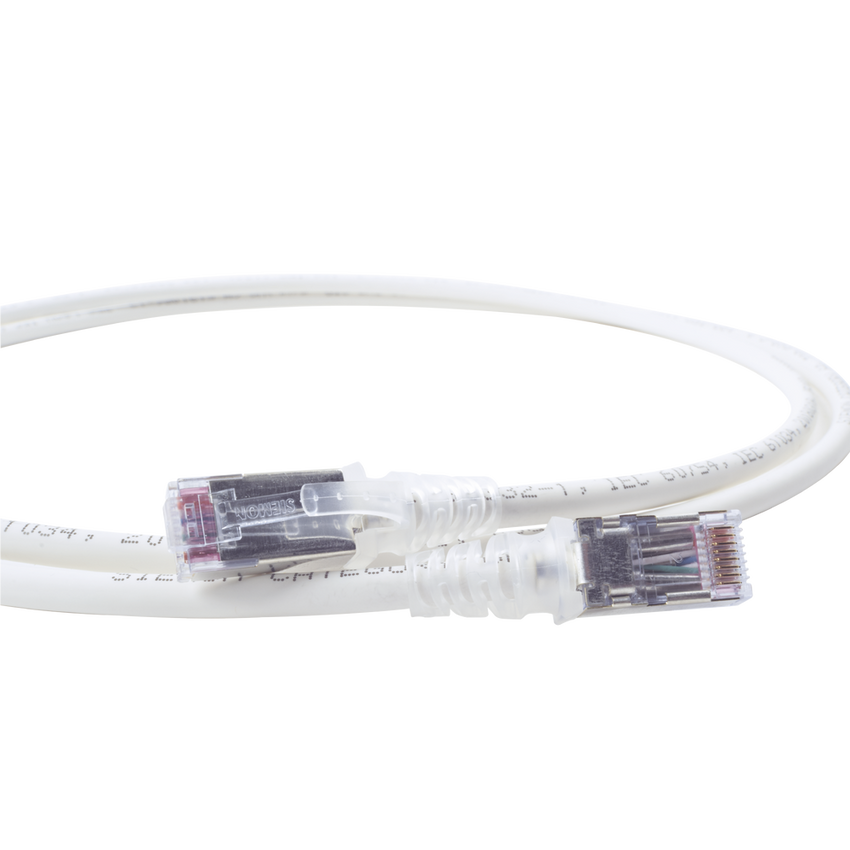 Patch Cord Skinny Cat6A Blindado S/FTP, 1.52 Metros (5 Pies), Diámetro Reducido 28 AWG, Color Blanco