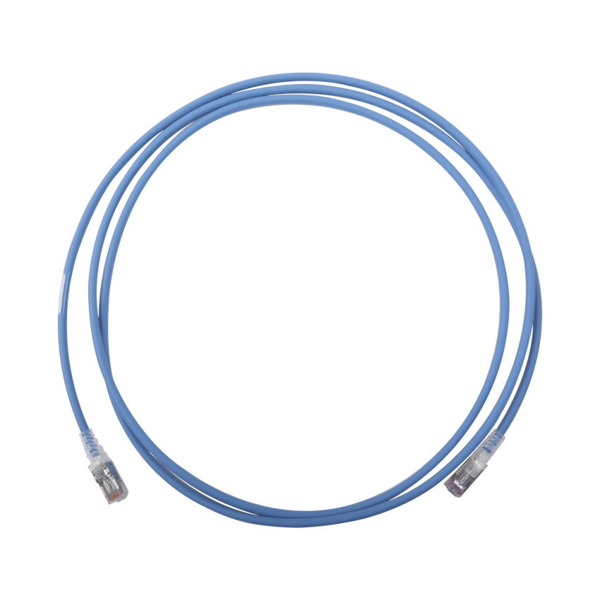 Patch Cord Skinny Cat6A Blindado S/FTP, 2.13 Metros (7 Pies), Diámetro Reducido 28 AWG, Color Azul