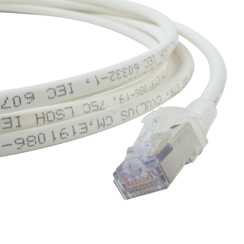 Patch Cord Skinny Cat6A Blindado S/FTP, 3.05 Metros (10 Pies), Diámetro Reducido 28 AWG, Color Blanco