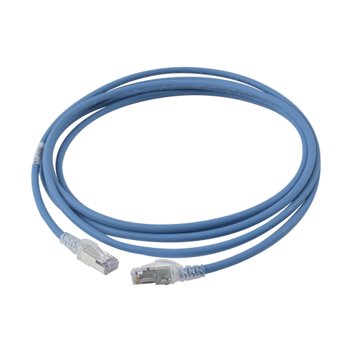 Patch Cord "Skinny" Cat6A Blindado S/FTP, 10ft, Diámetro Reducido 28 AWG, Color Azul