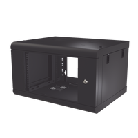 Gabinete de Pared de 6U con Puerta de Cristal Templado, 479.5 mm de Profundidad, Rack de 19'', Acero Reforzado Color Negro.