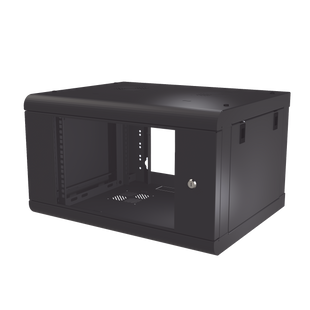 Gabinete de Pared de 6U con Puerta de Cristal Templado, 479.5 mm de Profundidad, Rack de 19'', Acero Reforzado Color Negro.