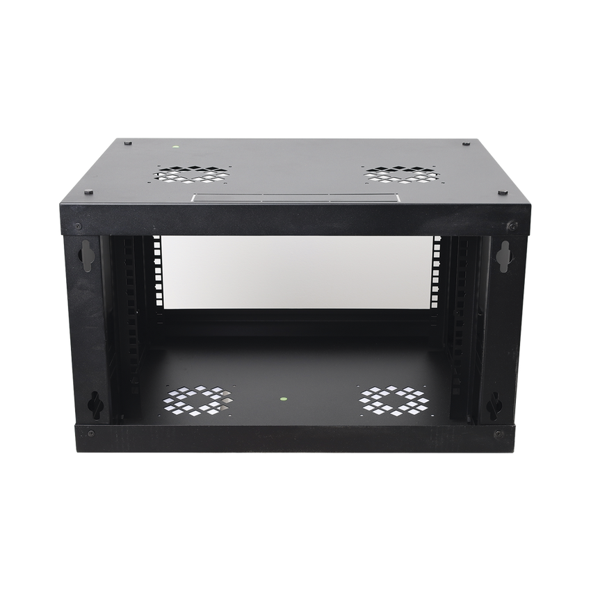 Gabinete de Pared de 6U con Puerta de Cristal Templado, 455 mm de Profundidad Total, Rack de 19in, Acero Reforzado Color Negro.