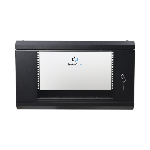 Gabinete de Pared de 6U con Puerta de Cristal Templado, 455 mm de Profundidad Total, Rack de 19in, Acero Reforzado Color Negro.