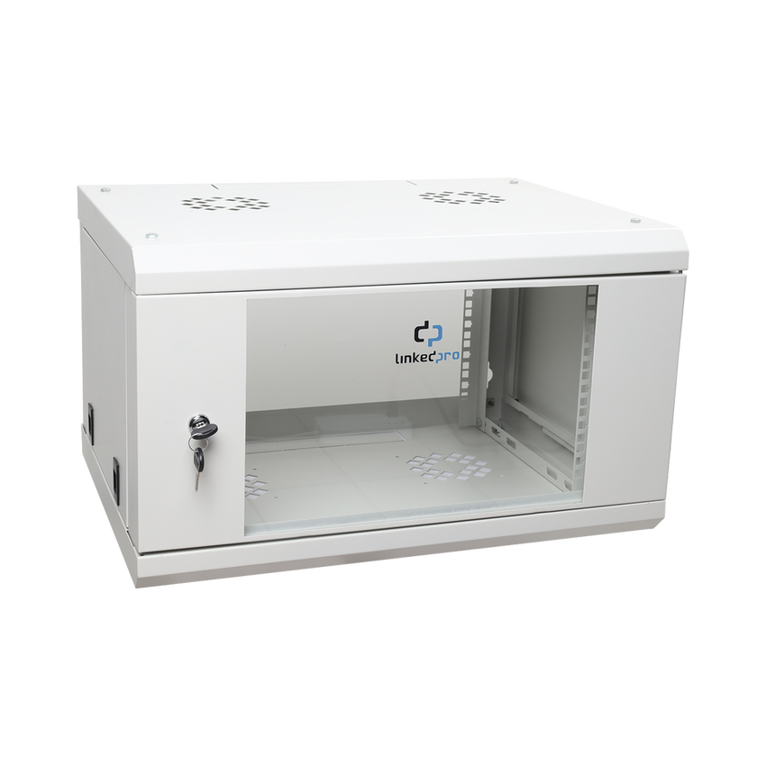 Gabinete de Pared de 6U con Puerta de Cristal Templado, 455 mm de Profundidad Total, Rack de 19'', Acero Reforzado Color Gris Mate