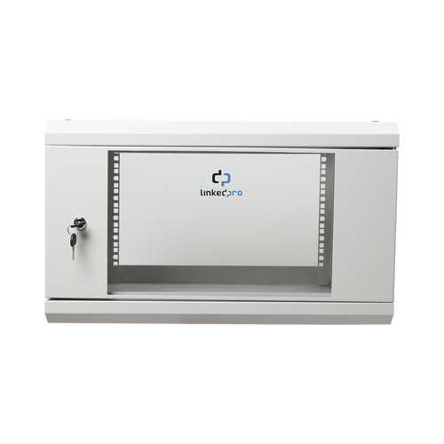 Gabinete de Pared de 6U con Puerta de Cristal Templado, 455 mm de Profundidad Total, Rack de 19'', Acero Reforzado Color Gris Mate