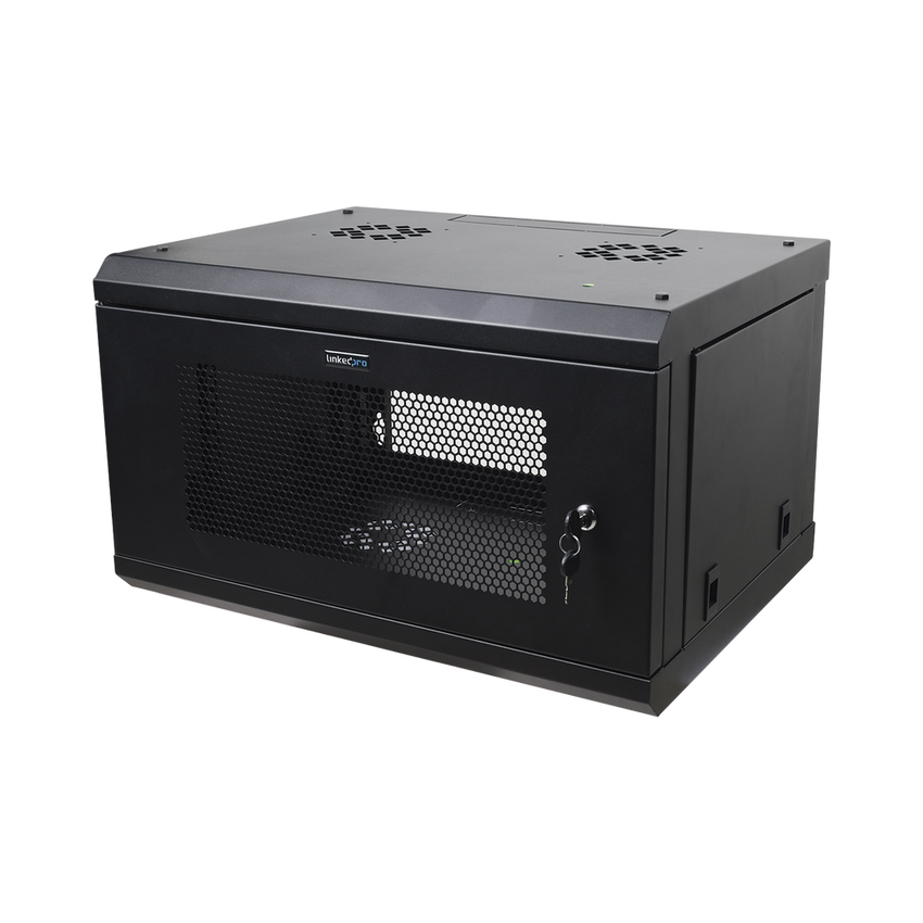 Gabinete de Pared de 6U con Puerta Perforada, 455 mm de Profundidad Total, Rack de 19'', Acero Reforzado Color Negro