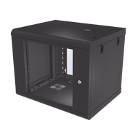 Gabinete de Pared de 9U con Puerta de Cristal Templado, 479.5 mm de Profundidad, Rack de 19'', Acero Reforzado Color Negro.