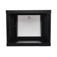 Gabinete de Pared de 9U con Puerta de Cristal Templado, 455 mm de Profundidad, Rack de 19'', Acero Reforzado Color Negro.