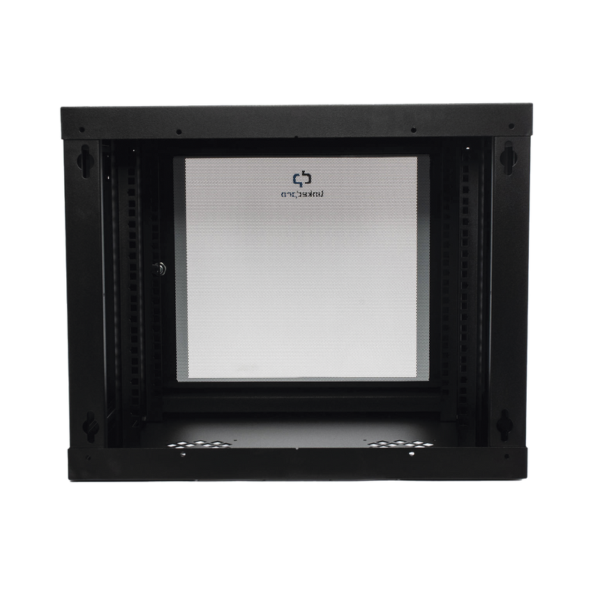 Gabinete de Pared de 9U con Puerta de Cristal Templado, 455 mm de Profundidad, Rack de 19'', Acero Reforzado Color Negro.