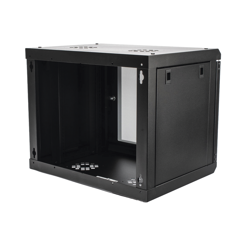 Gabinete de Pared de 9U con Puerta de Cristal Templado, 455 mm de Profundidad, Rack de 19'', Acero Reforzado Color Negro.
