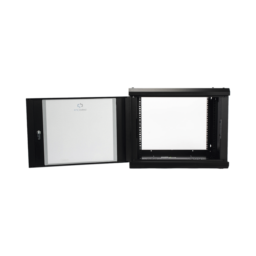 Gabinete de Pared de 9U con Puerta de Cristal Templado, 455 mm de Profundidad, Rack de 19'', Acero Reforzado Color Negro.