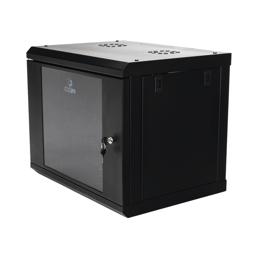 Gabinete de Pared de 9U con Puerta de Cristal Templado, 455 mm de Profundidad, Rack de 19'', Acero Reforzado Color Negro.