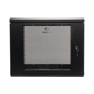 Gabinete de Pared de 9U con Puerta de Cristal Templado, 455 mm de Profundidad, Rack de 19'', Acero Reforzado Color Negro.