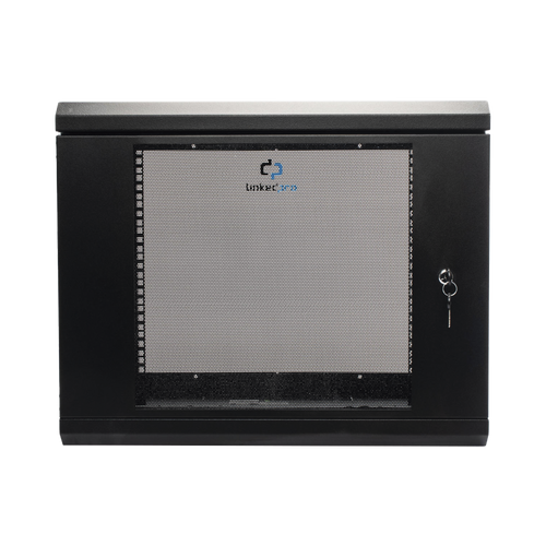 Gabinete de Pared de 9U con Puerta de Cristal Templado, 455 mm de Profundidad, Rack de 19'', Acero Reforzado Color Negro.