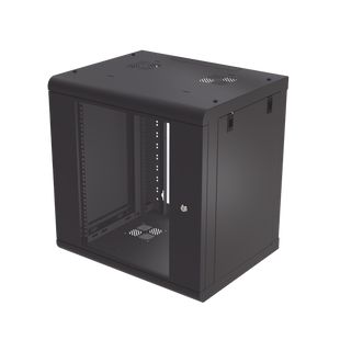 Gabinete de Pared de 12U con Puerta de Cristal Templado, 479.5 mm de Profundidad, Rack de 19'', Acero Reforzado Color Negro.