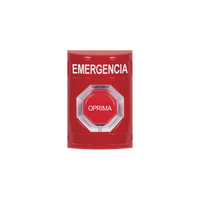 Botón de Emergencia, Texto en Español, Color Rojo, Acción Mantenida, Girar para Restablecer y LED Multicolor