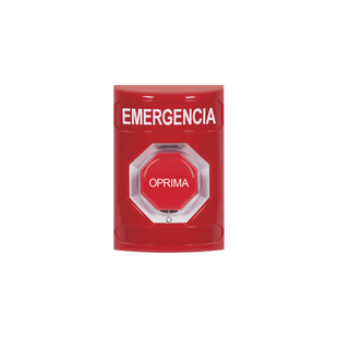 Botón de Emergencia, Texto en Español, Color Rojo, Acción Mantenida, Girar para Restablecer y LED Multicolor