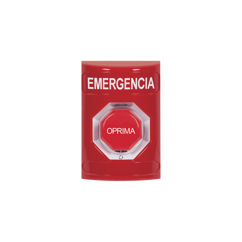 Botón de Emergencia, Texto en Español, Color Rojo, Acción Mantenida, Girar para Restablecer y LED Multicolor