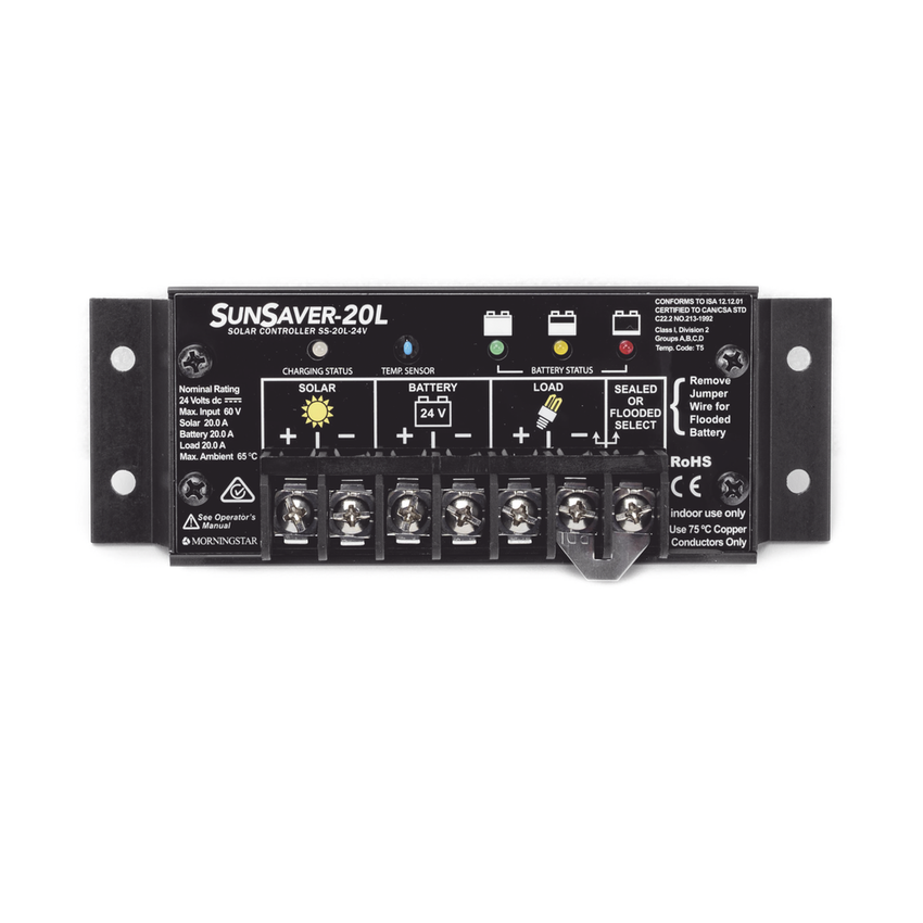 Controlador de Carga Solar SunSaver PWM 20 A / 12 VCC / Encapsulado Ep�xico / Clase 1 Div 2 / Compensaci�n de Temperatura