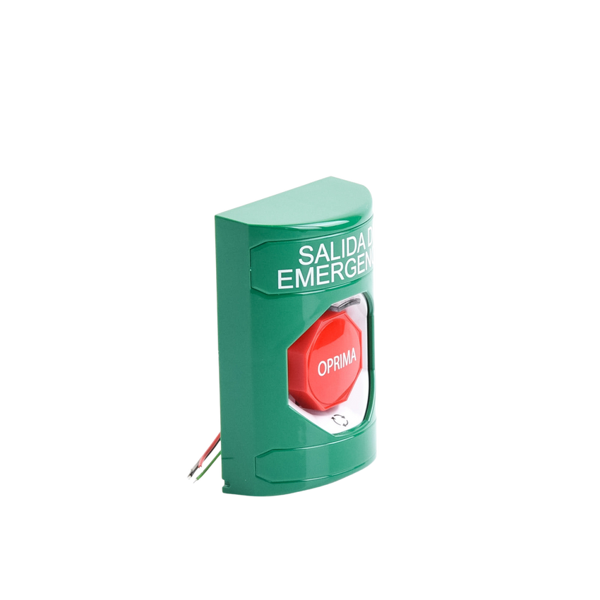 Botón de Salida de Emergencia , Texto en Español,  Acción Mantenida, Girar para Restablecer, LED de iluminación