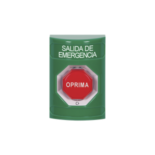 Botón de Salida de Emergencia , Texto en Español,  Acción Mantenida, Girar para Restablecer, LED de iluminación