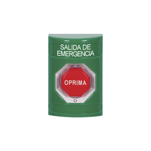 Botón de Salida de Emergencia , Texto en Español,  Acción Mantenida, Girar para Restablecer, LED de iluminación