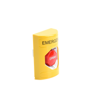 Botón de Emergencia en Español, Color Amarillo, Acción Mantenida, Girar para Restablecer y LED Multicolor