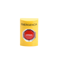 Botón de Emergencia en Español, Color Amarillo, Acción Mantenida, Girar para Restablecer y LED Multicolor