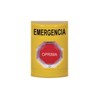 Botón de Emergencia en Español, Color Amarillo, Acción Mantenida, Girar para Restablecer y LED Multicolor