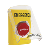 ?Botón Multipropósito, Color Amarillo, De Superficie, Con Tapa De Policarbonato, Con Bocina Pre Alarma, Solo Interior, Llave Para Restablecer, Texto De Emergencia, Español