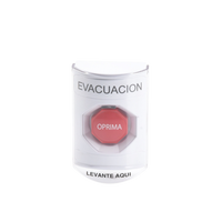 Botón de Evacuación, Texto en Español, Tapa Protectora de Policarbonato Súper Resistente, Restablecimiento con Llave