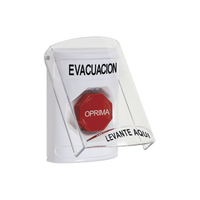 Botón de Evacuación, Texto en Español, Tapa Protectora de Policarbonato Súper Resistente, Restablecimiento con Llave