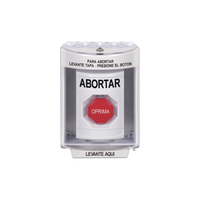 Botón de Abortar, Bocina de Advertencia Integrada, Texto en Español, Tapa Protectora de Policarbonato Súper Resistente con Espaciador, Restablecimiento con Llave