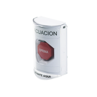 Botón de Evacuación, Cubierta de Policarbonato Súper Resistente de Superficie con Espaciador, Restablecimiento con Llave, Con Bocina de Advertencia