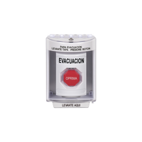 Botón de Evacuación, Cubierta de Policarbonato Súper Resistente de Superficie con Espaciador, Restablecimiento con Llave, Con Bocina de Advertencia