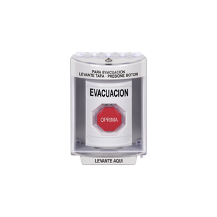 Botón de Evacuación, Cubierta de Policarbonato Súper Resistente de Superficie con Espaciador, Restablecimiento con Llave, Con Bocina de Advertencia