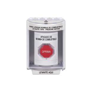 Botón de Apagado de Bomba de Combustible, Tapa Protectora de Policarbonato Súper Resistente con Espaciador, Acción Mantenida , Texto en Español