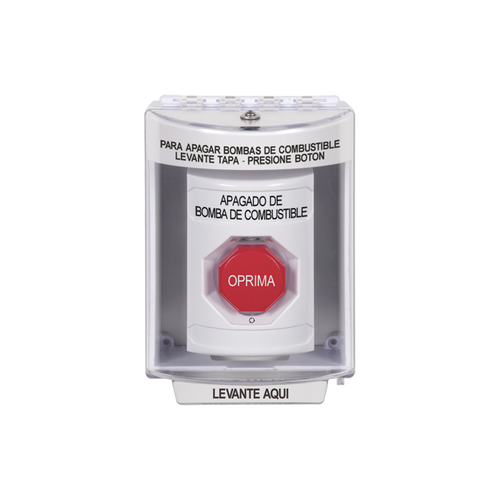 Botón de Apagado de Bomba de Combustible, Tapa Protectora de Policarbonato Súper Resistente con Espaciador, Acción Mantenida , Texto en Español